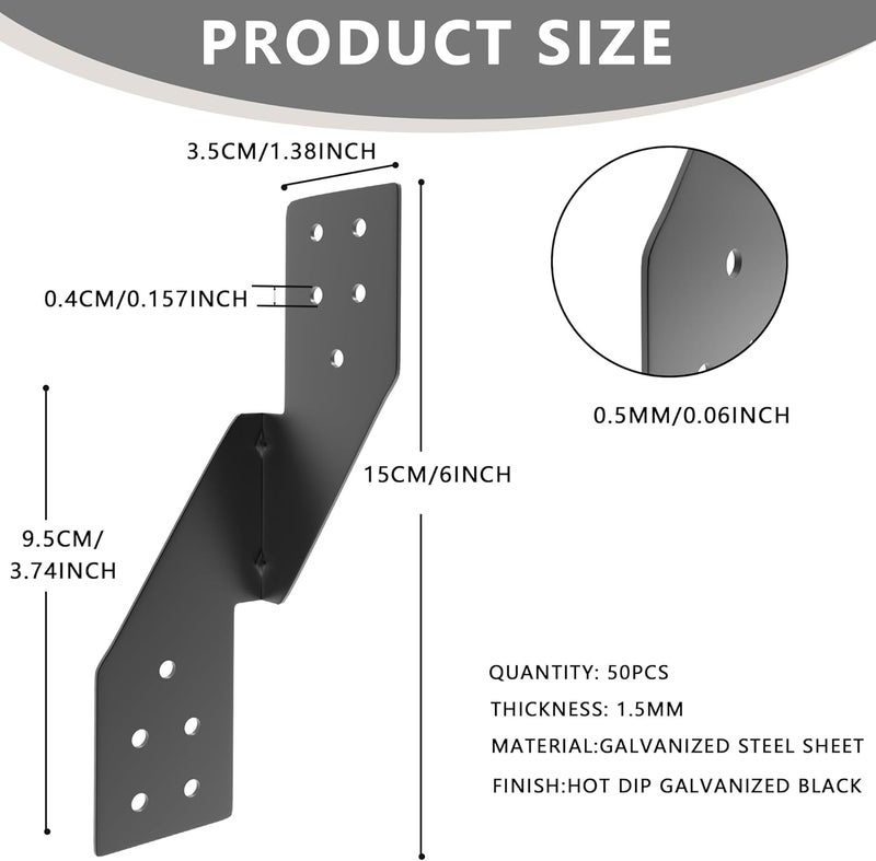 Oscorna (50pcs) 16-Gauge Thick Hurricane Straps, Black Powder-Coated Rafter Ties, Heavy Duty Right Rafter Brackets, Strong Hurricane Clips, Tie Brackets for House, Roof Trusses, Shed, Building (Right) - Image 2